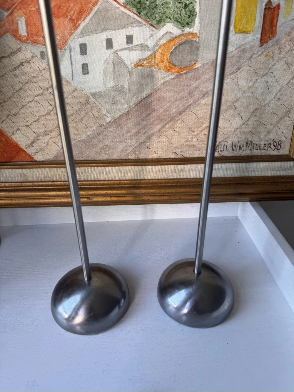 IKEA Stockholm Brushed Silver Tall Metal Candle Holders - Pair
